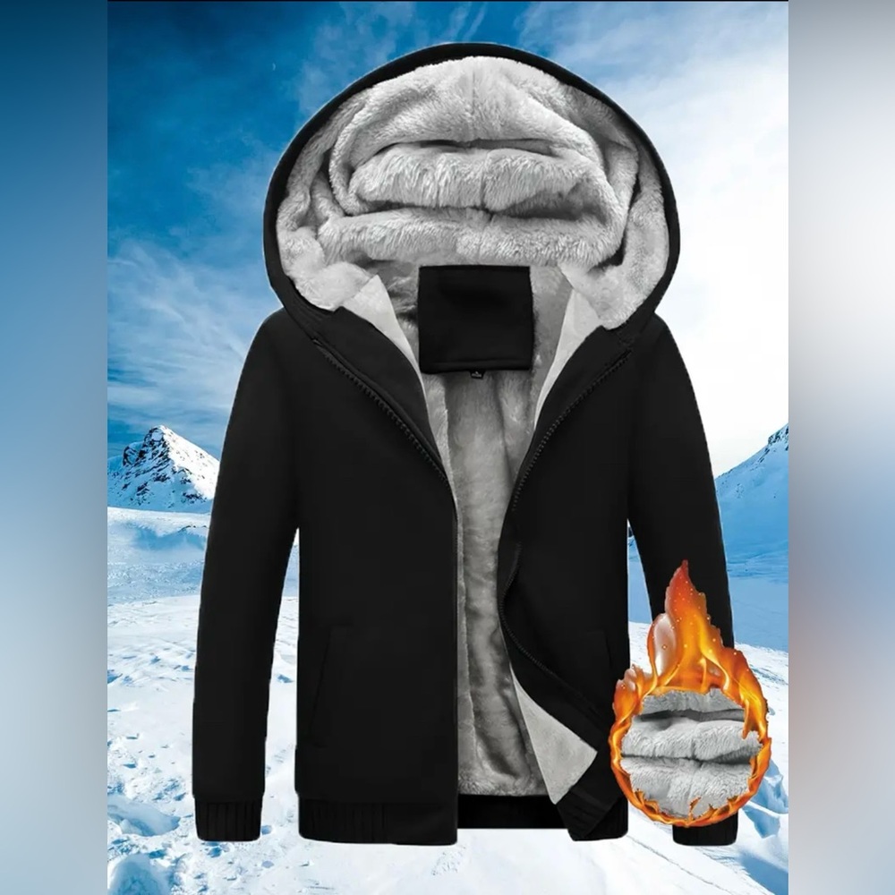 NWOT Women’s Sherpa Fleece Hooded Jacket In Black And Gray Size Large